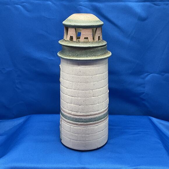 Vintage Gills Rock Stoneware Pottery Lighthouse Oil Lamp Light 8in - Picture 3 of 12